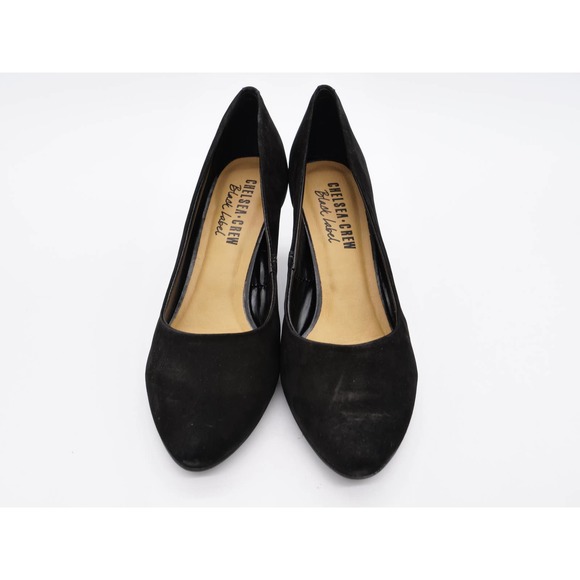 Chelsea Crew Black Label Pumps Womens 7 Black Faux Suede Almond Toe Cone Heels - Picture 7 of 11